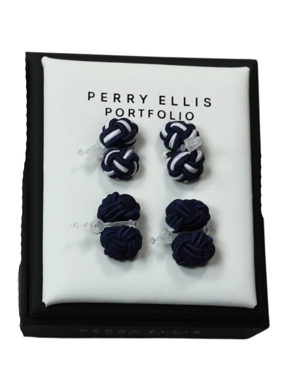 Perry Ellis 2-Piece Set Woven Silk Knots Men's Cufflinks NIB Navy